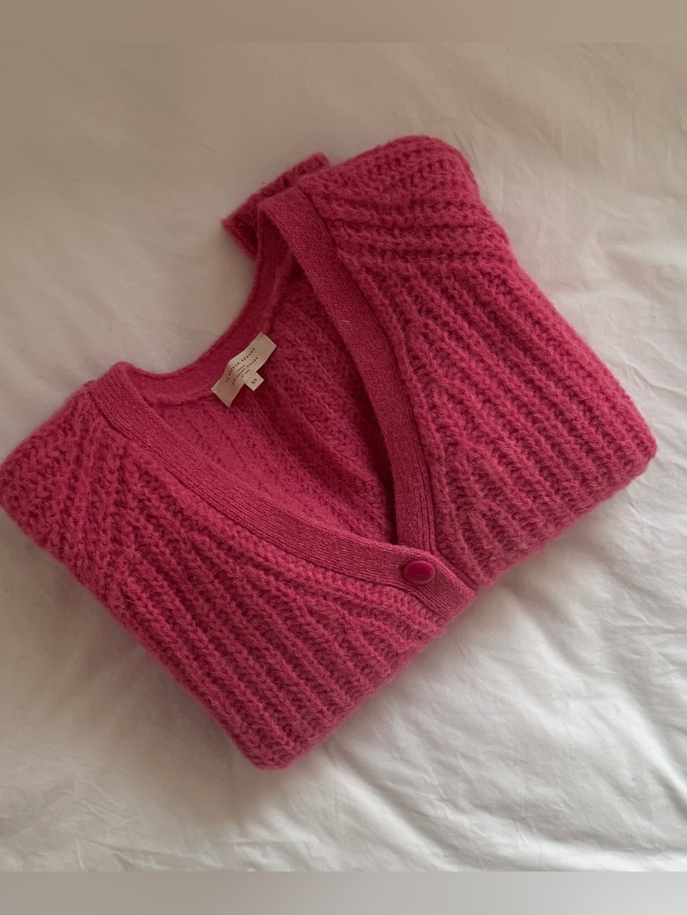Sezane Basile Cardigan Pop Pink Alpaca Wool Chunky Knit Sweater XS - Picture 10 of 12
